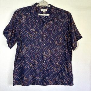 Cacharel Mens Rayon Shirt XL Purple Yellow Lines Numbers Les Imprimees New